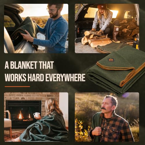 Arcturus Olive Green Twin Wool Blanket - Warm, Thick, Washable Outdoor Camping & Survival Blanket