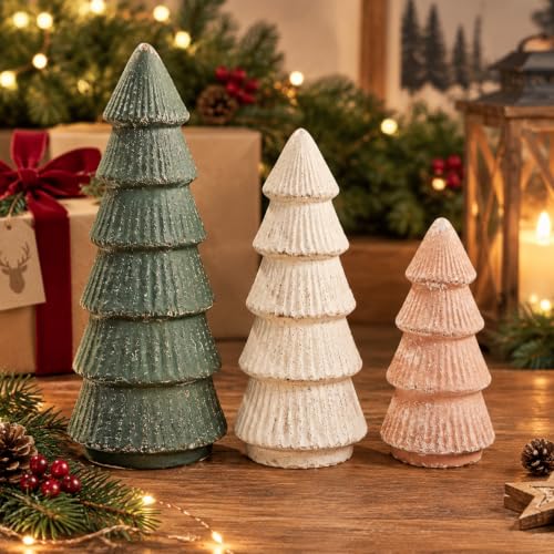 Skylety 3-Piece Vintage Terracotta Christmas Tree Figurines Set