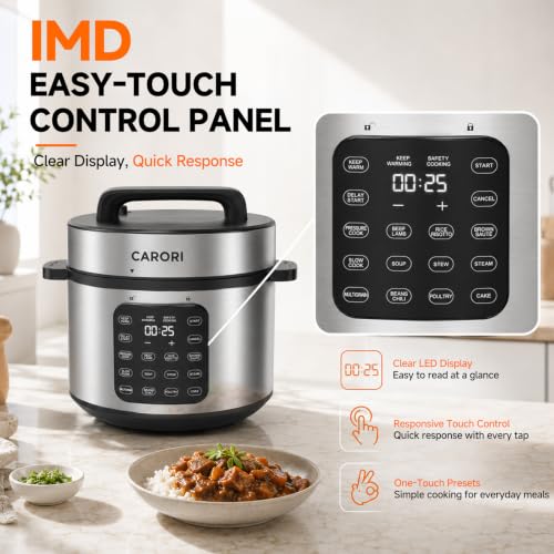 Carori 8Qt Electric Pressure Cooker 9-in-1 Multifunction with Touchscreen - Silver