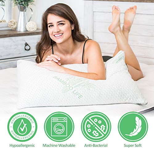 King Size Cooling Shredded Memory Foam Pillow Set of 2 - Removable Cover for Back, Side & Stomach Sleepers