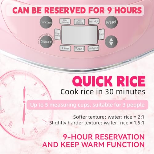 Peach Heart Shape Rice Cooker 8 Cup Cooked, 4 Uncooked Rice,