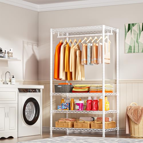 H4 Portable 4-Tier Metal Clothes Garment Rack - White, 35.4 W x 14 D x 76.4 H