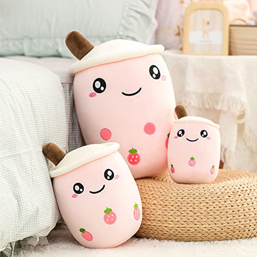 Boba Plushie, 9.4 in Boba Plush Pillow Toy Hugging Pillow Gifts for Kids, Valentine, Christmas (Pink Strawberry)