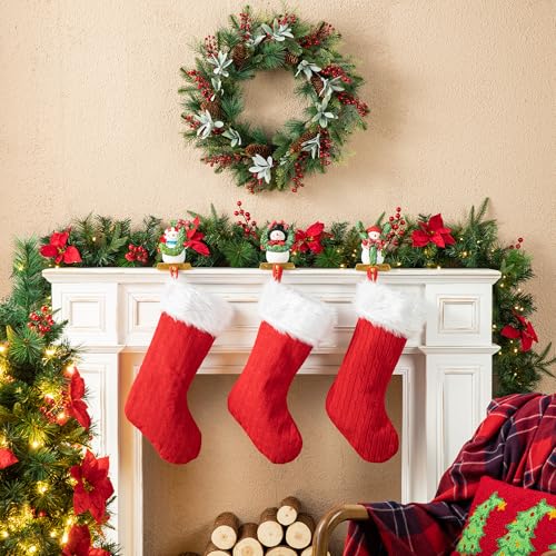 Set of 3 Snowman Stocking Holders - Heavy Duty Resin Christmas Decor