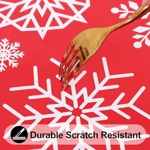 Smiry Christmas Round Fitted Tablecloth 42-50 Inch with Elastic Windproof Edge - Xmas Red & White