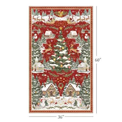 Olacotta Red 3x5 Christmas Indoor Rug with Vintage Village Design, Washable Entryway Mat