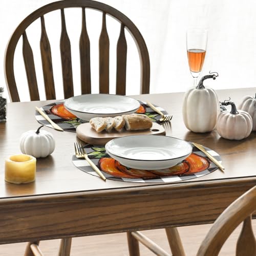 Artoid Mode Buffalo Plaid Pumpkin Round Placemats 14" Set of 4 Black/Orange