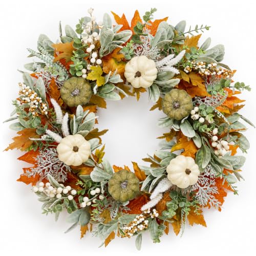 Worthyeah Fall Wreath - Farmhouse Thanksgiving Front Door Decor, Autumn Welcome