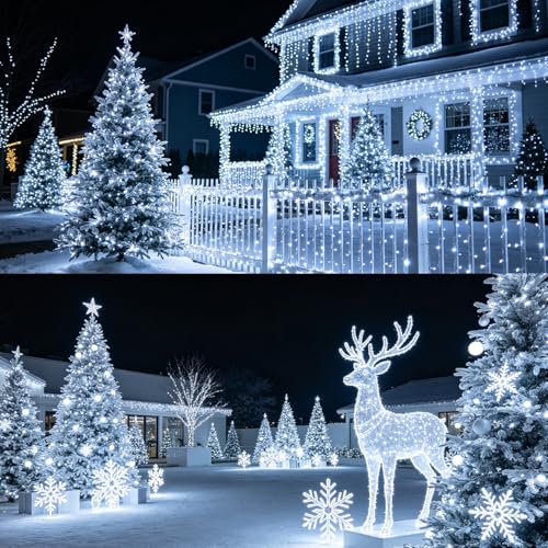 LJLNION 300 LED String Lights 98.5ft White, 8 Modes, Plug-in Waterproof Fairy Lights for Indoor/Outdoor