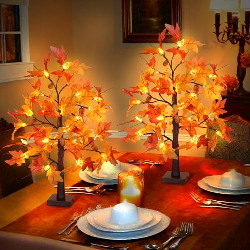 Huyamap 2 Pack 24-Inch Fall Maple Tree Lights - Style 2 Autumn Thanksgiving Decor