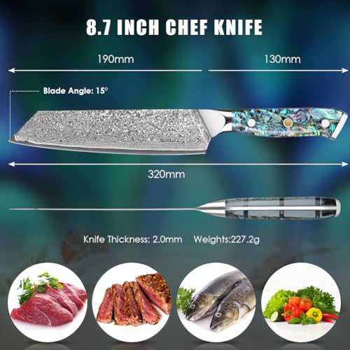 Home Safety Damascus Kiritsuke Knife with 67-Layer VG-10 Blade, Abalone Shell Handle – 20cm, Gift Box (K-CHEF variant)