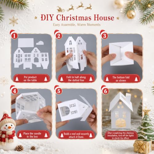 15 Pcs White Christmas Village House Paper Lanterns Centerpieces - White/Christmas Village House