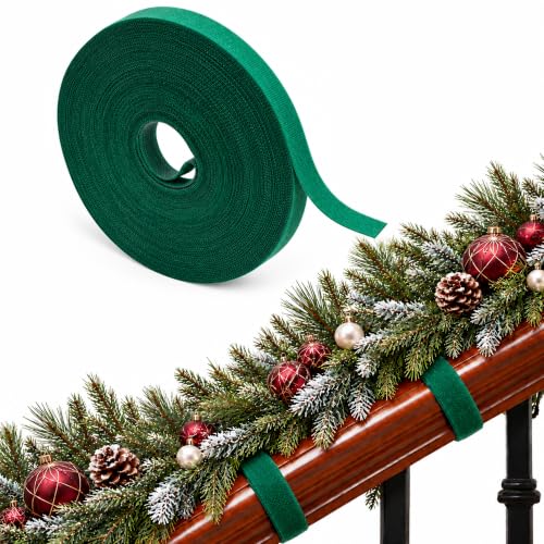 RunNico 50 ft Christmas Garland Ties - Green, Nylon Hook & Loop Cable Bundling Straps