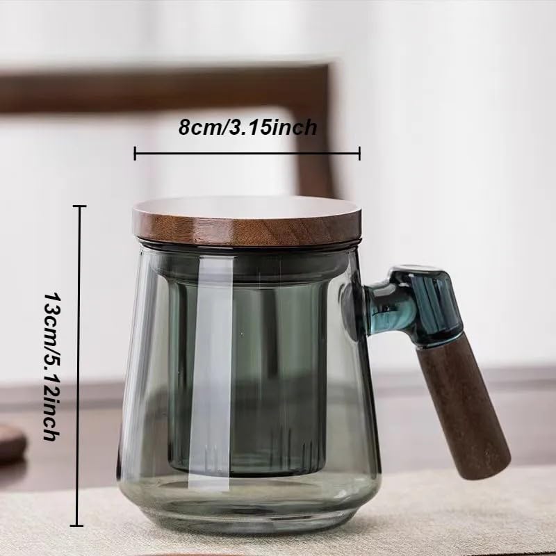 Glass Tea Cup with Infuser and Lid - 17oz Borosilicate Hand-Blown Mug for Loose Leaf Tea