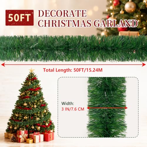 TinyLife 100FT Green Christmas Garland Decorations - 2 Pack, Indoor Outdoor PET Greenery
