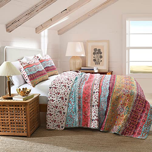 Mustard Floral Reversible Boho Twin Quilt Set with Pillow Sham - All Season Lightweight Bedspread