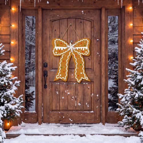 Yousoontic Gingerbread Christmas Door Sign with Bow - Holiday Decor, Indoor & Outdoor Ready