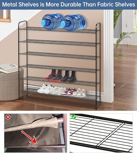 Large 6-Tier Metal Shoe Rack Organizer for Entryway & Bedroom - Black, 11.4 x 43 x 37.8 in