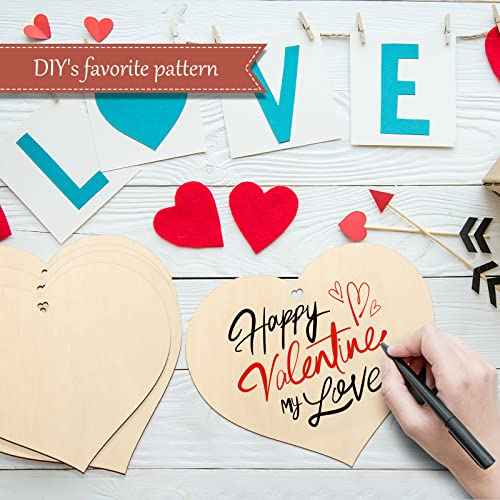 Wooden Heart Ornaments to Paint 7 Inch, Large Size Wooden DIY Blank Unfinished Heart Wood Discs Ornament for Crafts Hanging Decorations