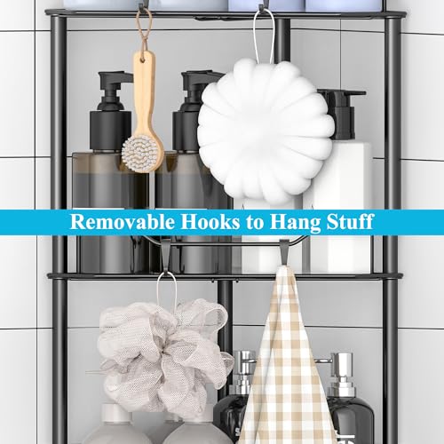 HuggieGems 5-Tier Black Corner Shower Caddy Organizer Stand with Hooks