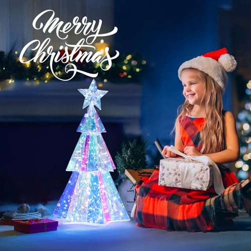 Holographic 15-Inch LED Christmas Tree Desktop Decor Iridescent Gift Box