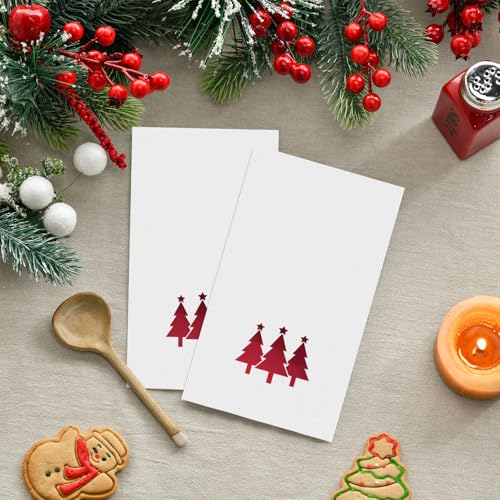 Horaldaily 100Pcs Christmas Napkins Red Foil Trees 4.3x7.9in (Folded) White/Red