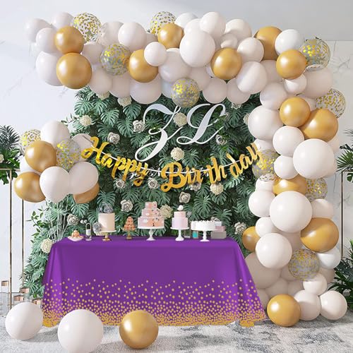 Ammbeetty 12 Pack Purple Gold Disposable Plastic Tablecloths 54x108 Inch for Parties