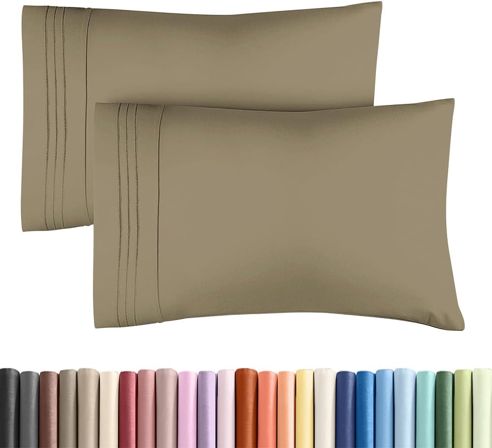 King Standard Pillow Cases by [Brand Name] - Ultra-Soft Hotel Quality Covers | Fade-Free & Wrinkle-Resistant - 2 Piece Set in Khaki