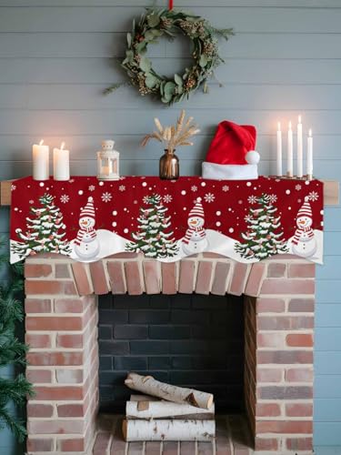 Victoroes 70 x 17 Inch Snowman Christmas Mantle Scarf for Fireplace & Holiday Decor