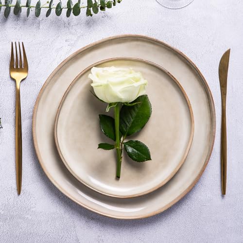 AmorArc Ceramic Dinnerware Set for 4 - 12Pcs Cappuccino Service with Plates & Bowls