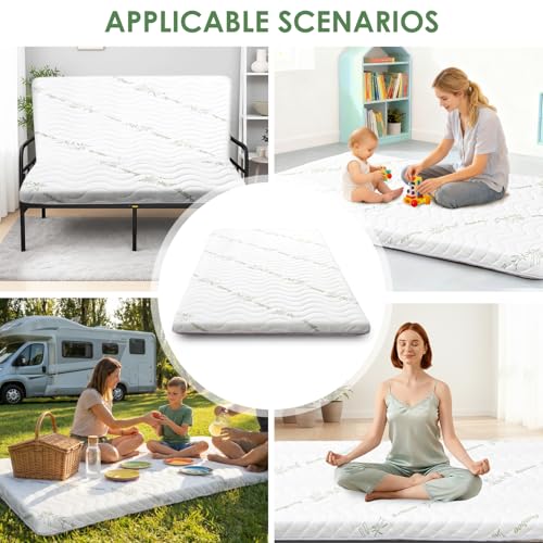 SCHNAUZER HOME Green Queen Japanese Floor Futon Mattress 3.5" Thick Bamboo Visco