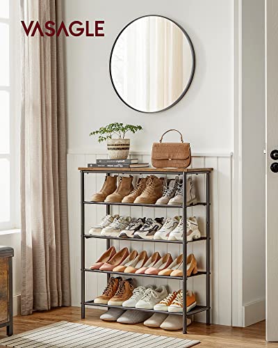 VASAGLE 5-Tier Shoe Rack - Rustic Brown & Black Steel Frame, Holds 12-16 Pairs