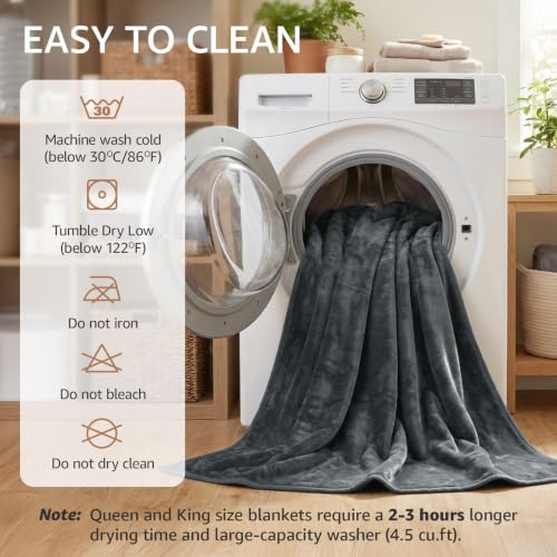LOOBANI Waterproof Queen Bed Blanket Gray 80x80 Inches - Double-Sided Cozy & Leak-Proof
