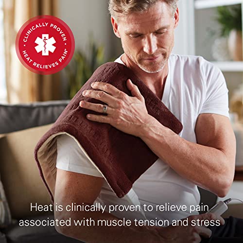 Burgundy Sunbeam XL Back Neck Shoulder Heating Pad 12x24 Heat Therapy with Auto Shut Off