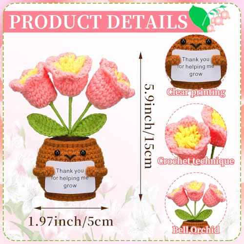 Christmas Teacher Appreciation Gifts Thank You for Helping Me Grow Positive Handmade Crochet Flower Doll with Appreciation Card for Xmas Teacher Birthday Office(Bell Orchid)