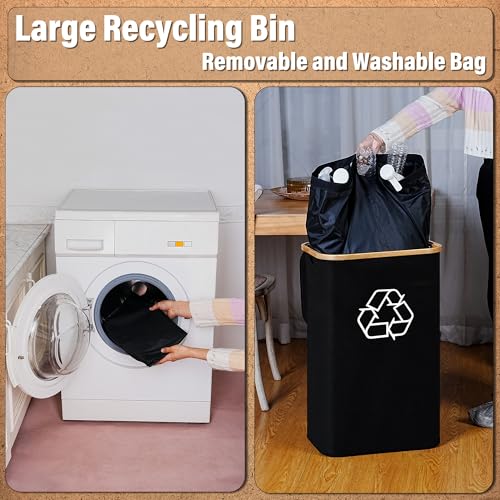 Recycling Bin for Kitchen 26 Gallon Black with 2 Reusable Inner Bags