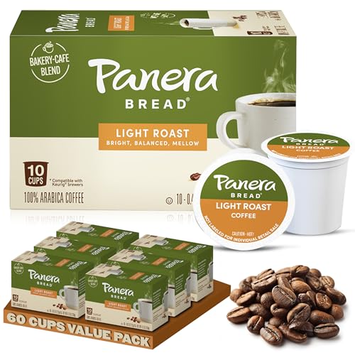 Panera Light Roast Coffee Pods - Breakfast Blend, 60 Count, 6 Packs of 10, Keurig Compatible, 100% Arabica, Kosher Certified