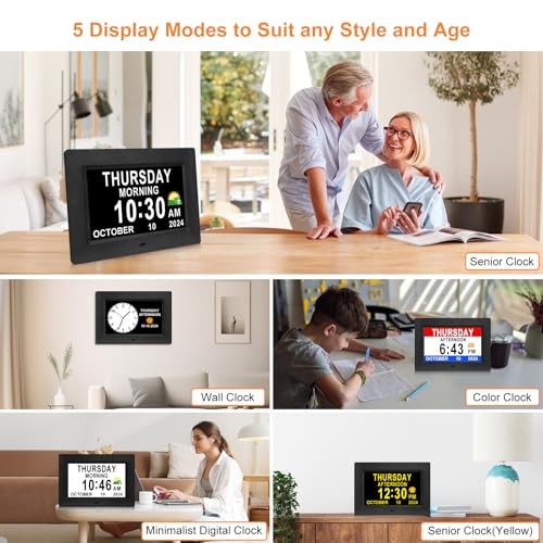 SSINI Digital Calendar Dementia Alarm Clock with Day and Date for