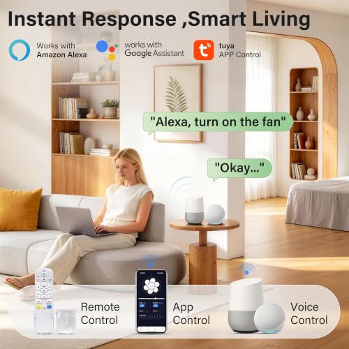 42-Inch Wood Flush Mount Ceiling Fan with Lights Remote Control - White & Light Wood