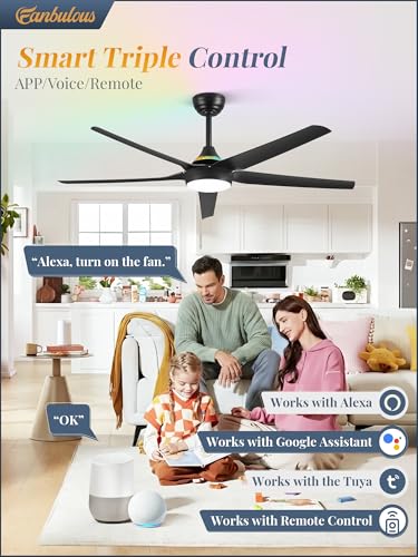 Fanbulous 56-Inch Black Smart Ceiling Fan with RGB Lights, Low Profile