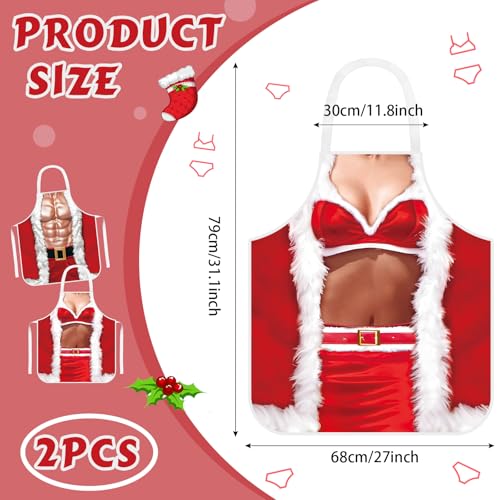 Hillban 2Pack Funny Christmas Theme Aprons for Women & Men