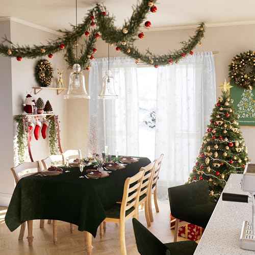 BGment Christmas Curtains for Living Room 84 Inches Long 2 Panels - Snowflake Linen Look Sheer White Curtains Rod Pocket Window Drapes for Bedroom Xmas Holiday Decoration, Each Panel 52 x 84 Inch