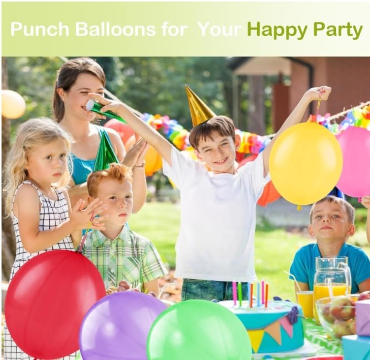 Skiennix Punch Balloons - Thickened Neon Heavy-Duty Balloons with Rubber Band Handle - 30pcs for Kids' Parties