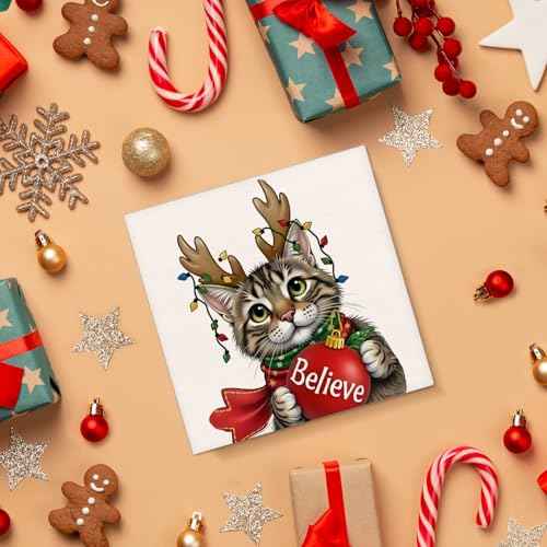 Cat Christmas Wood Box Sign Decor Xmas Cat Block Sign Christmas Holiday Home Table Desk Shelf Decoration