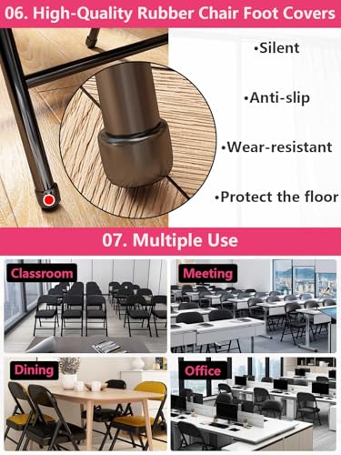 Black PU Leather Folding Chairs 2 Pack with Padded Cushions - Portable & No Assembly
