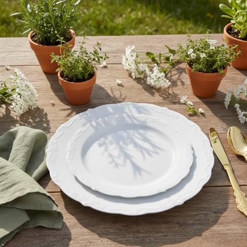 Disposable White Plastic Plates - 100 Pcs Party Dinnerware, Reusable & Elegant