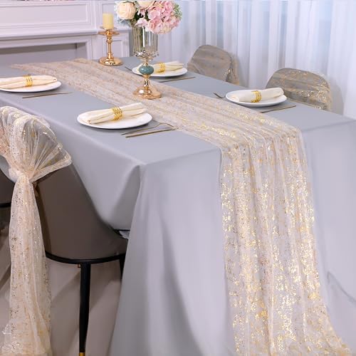 Gold 10ft Sequin Table Runners - 10 Pack Sheer Chiffon Wedding Party Decor Variation of THIS listing