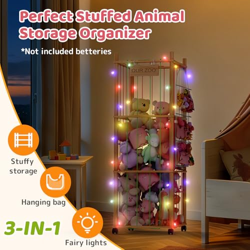SWRSWR Beige Wooden Stuffed Animal Storage Zoo - Large Capacity Playroom Organizer