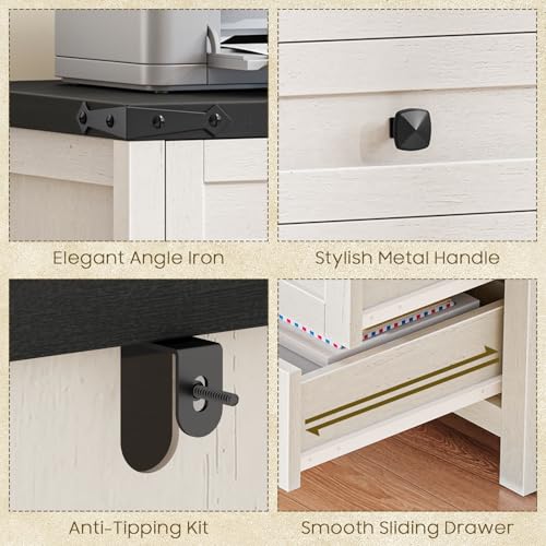 Farmhouse Style 5-Drawer Small File Cabinet - Rustic White & Black, 15.75 x 18.11 x 27.76 inches