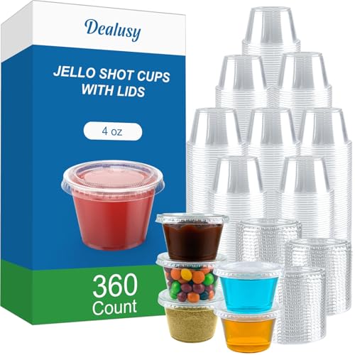 Dealusy 4 oz Jello Shot Cups with Lids - 360 Pack, Disposable Plastic